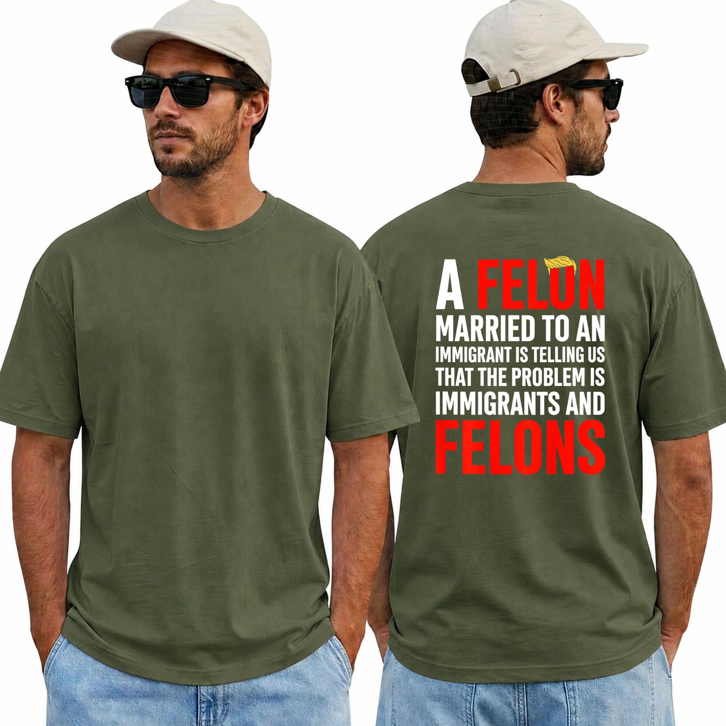 A Felon Married To An Immigrant Shirt Funny Anti Trump Political Graphic Tee Protest Gift For Adults