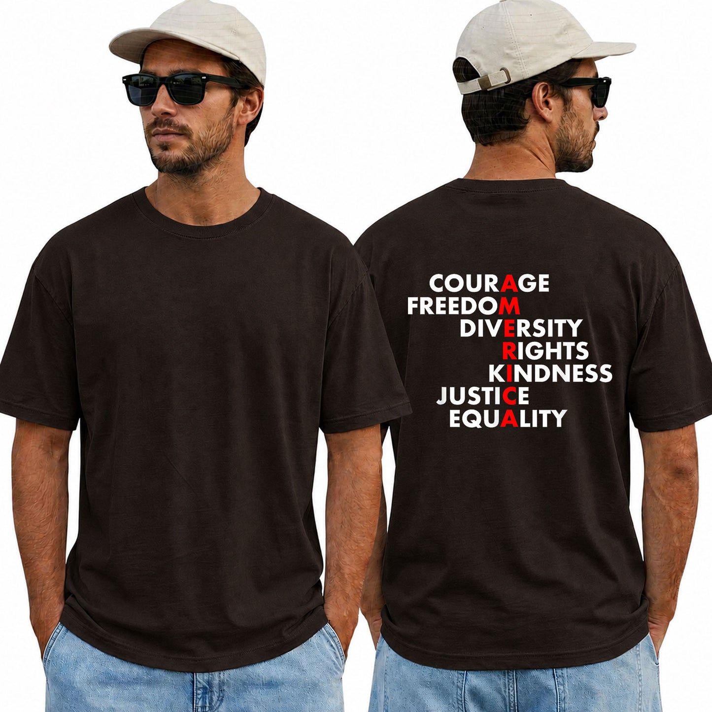 America Courage Freedom Diversity Rights Kindness Justice Equality Shirt Anti Trump Political Graphic Tee Resistance Gift For Adults