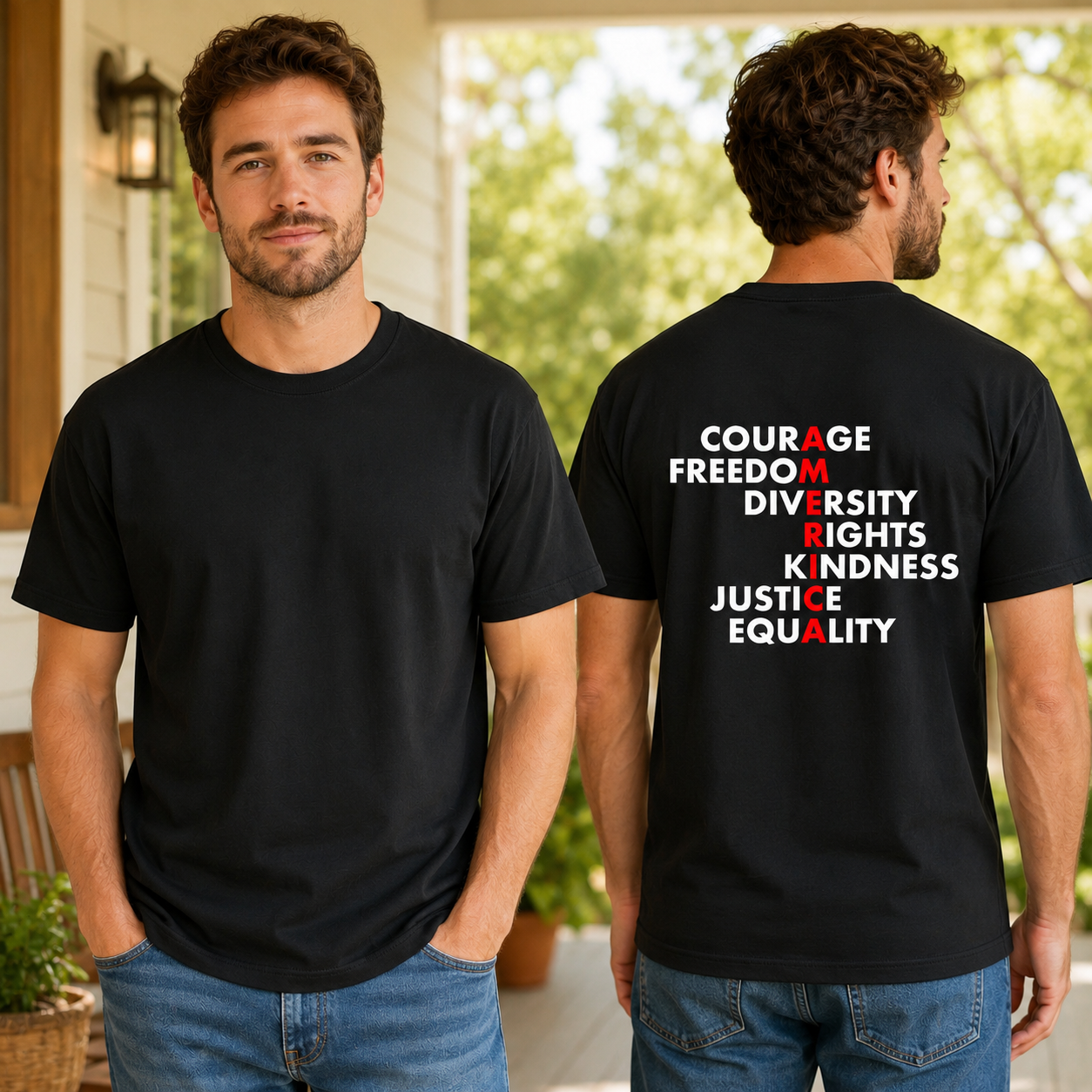 America Courage Freedom Diversity Rights Kindness Justice Equality Shirt Anti Trump Political Graphic Tee Resistance Gift For Adults