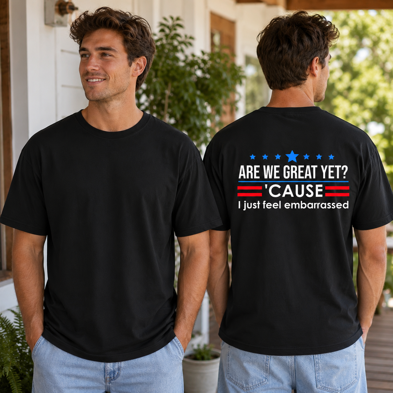Are We Great Yet Cause I Just Feel Embarrassed Shirt Funny Anti Trump Political Graphic Tee Protest Gift For Adults