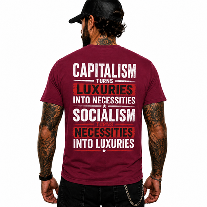 Capitalism Turns Luxuries Into Necessities Shirt Conservative Political Graphic Tee Patriot Gift For Adults