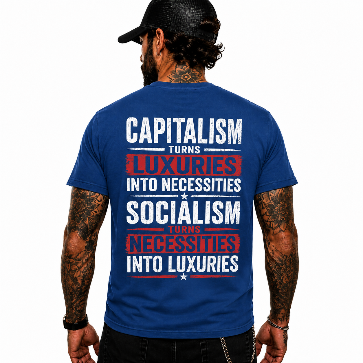 Capitalism Turns Luxuries Into Necessities Shirt Conservative Political Graphic Tee Patriot Gift For Adults