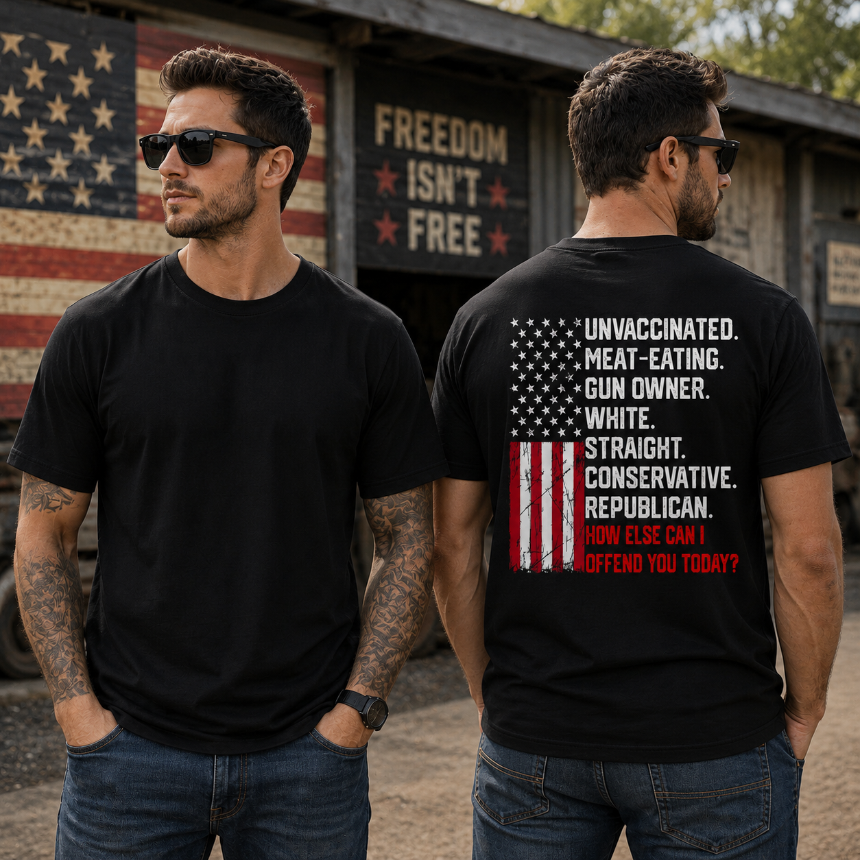 How Else Can I Offend You Today Shirt Funny Conservative Political Graphic Tee USA Flag Patriot Gift For Adults