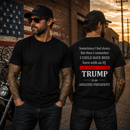 Low Enough To Think Trump Is An Amazing President Shirt Funny Anti Trump Political Graphic Tee Protest Gift For Adults