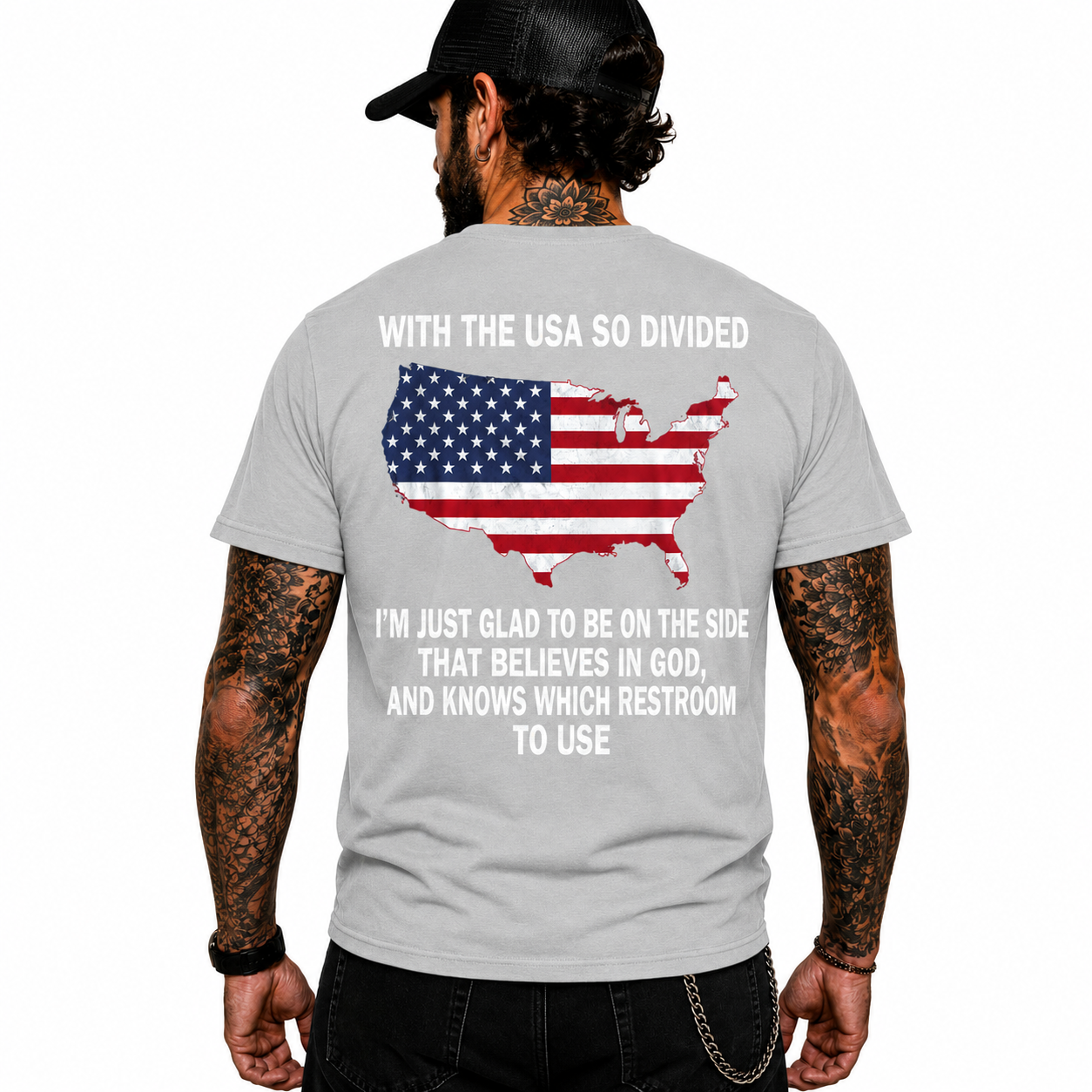 With The USA So Divided Im Glad To Be On The Side That Believes In God Shirt Funny Conservative Patriotic Graphic Tee Christian Gift For Adults