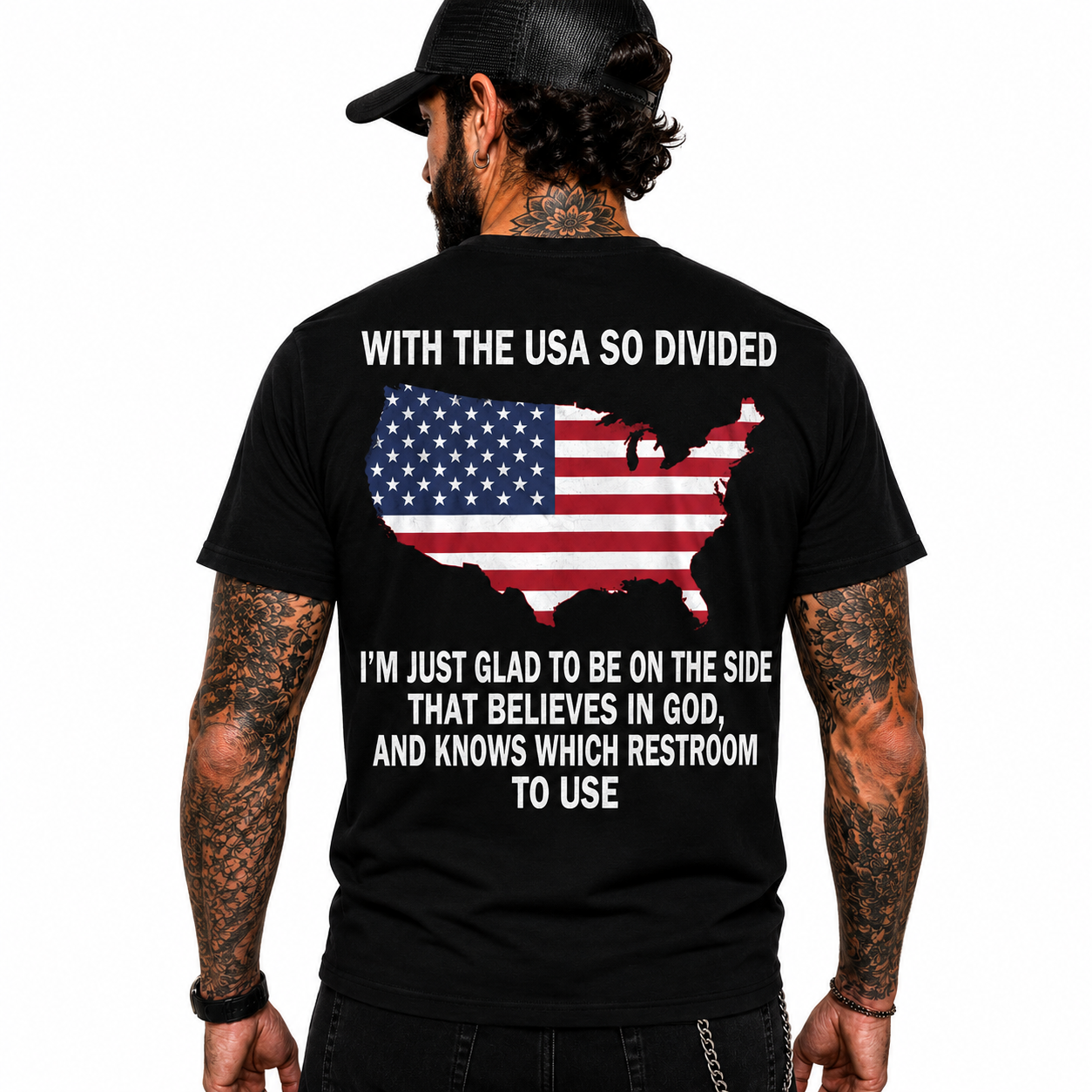 With The USA So Divided Im Glad To Be On The Side That Believes In God Shirt Funny Conservative Patriotic Graphic Tee Christian Gift For Adults