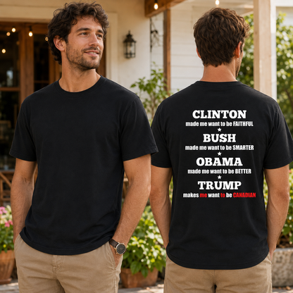 Clinton Bush Obama Trump Makes Me Want To Be Canadian Shirt Funny Anti Trump Political Graphic Tee Protest Gift For Adults