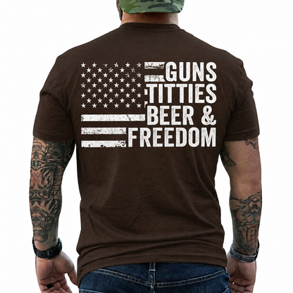Guns Titties Beer And Freedom Shirt Funny Patriotic Graphic Tee American Flag Gift For Men