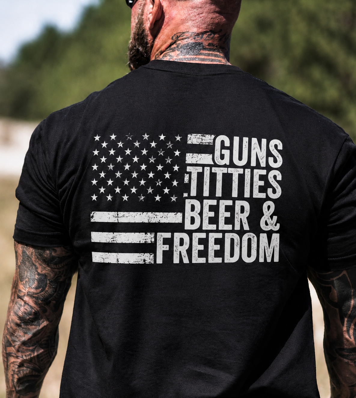 Guns Titties Beer And Freedom Shirt Funny Patriotic Graphic Tee American Flag Gift For Men