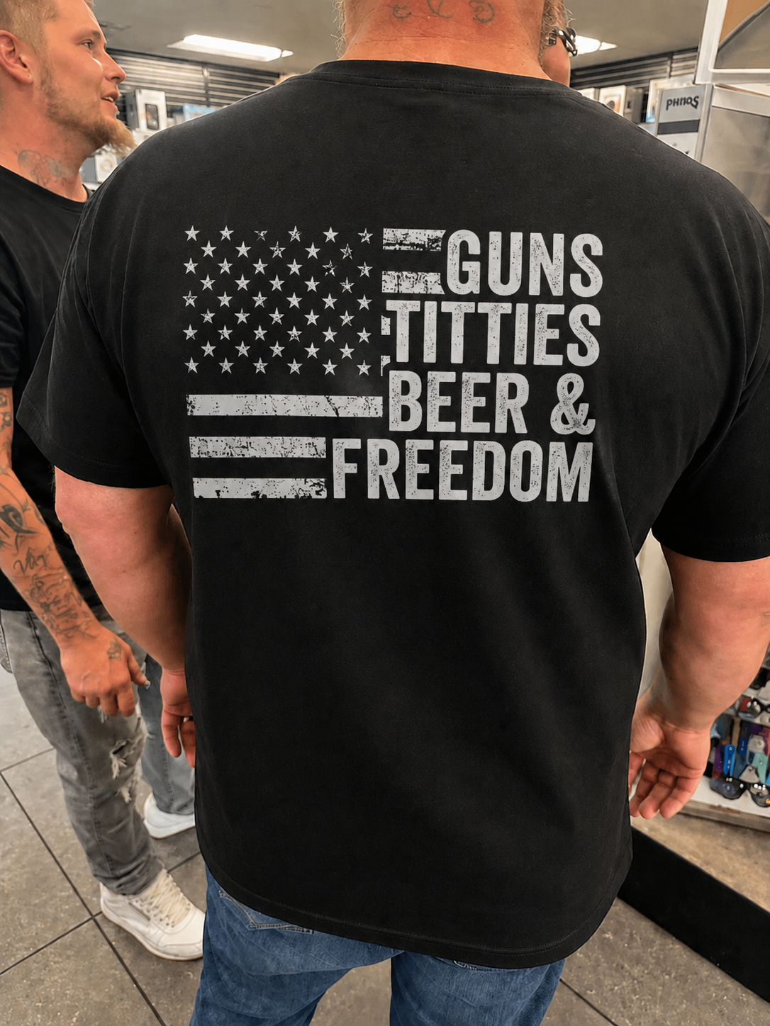 Guns Titties Beer And Freedom Shirt Funny Patriotic Graphic Tee American Flag Gift For Men