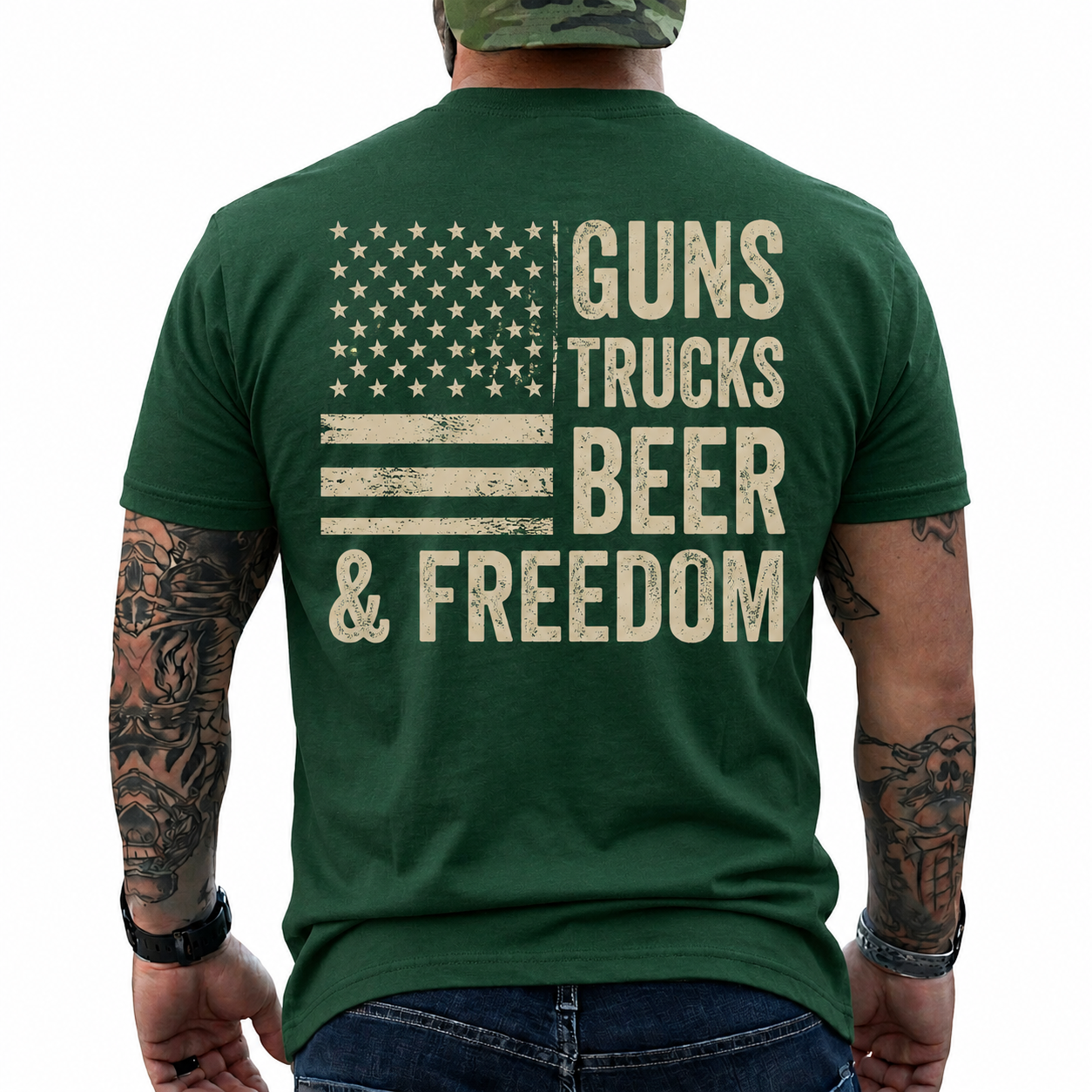 Guns Trucks Beer And Freedom Shirt Patriotic American Flag Graphic Tee Country Gift For Men