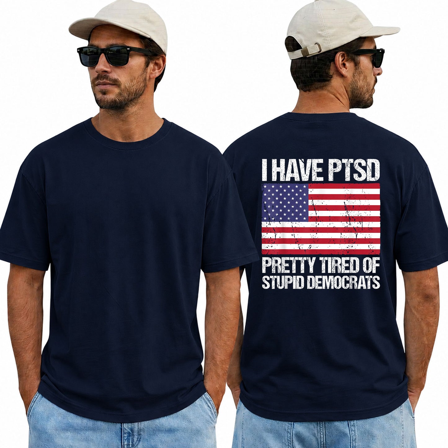 I Have PTSD Pretty Tired Of Stupid Democrats Shirt Funny Conservative Political Graphic Tee American Flag Patriot Gift For Adults