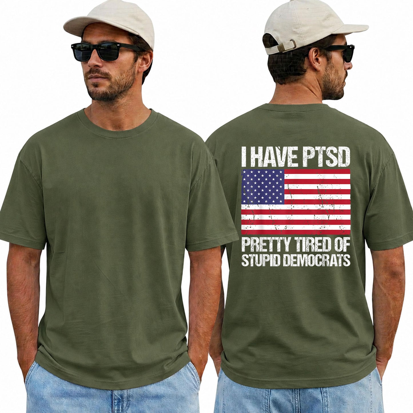 I Have PTSD Pretty Tired Of Stupid Democrats Shirt Funny Conservative Political Graphic Tee American Flag Patriot Gift For Adults