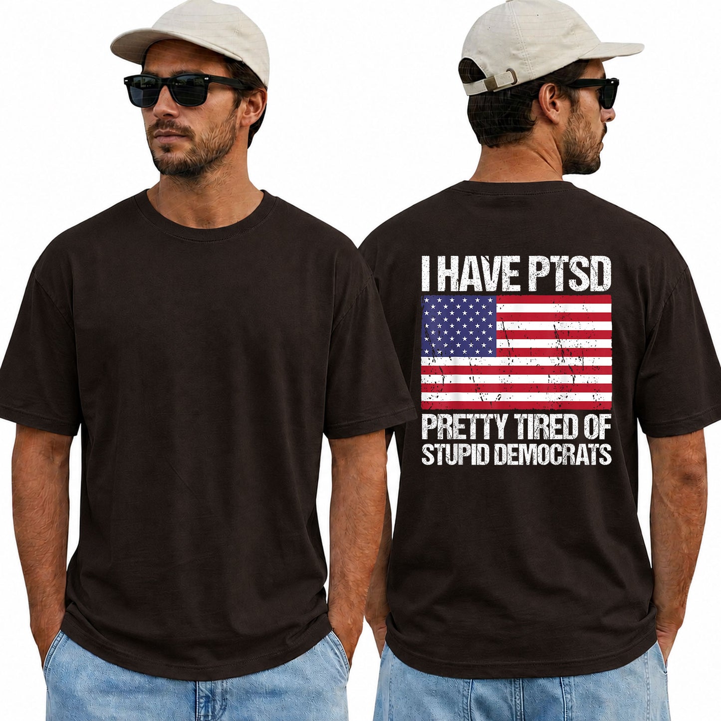 I Have PTSD Pretty Tired Of Stupid Democrats Shirt Funny Conservative Political Graphic Tee American Flag Patriot Gift For Adults