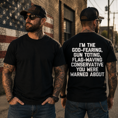 Im The God Fearing Gun Toting Flag Waving Conservative Shirt Patriotic American Flag Graphic Tee Republican Gift For Men
