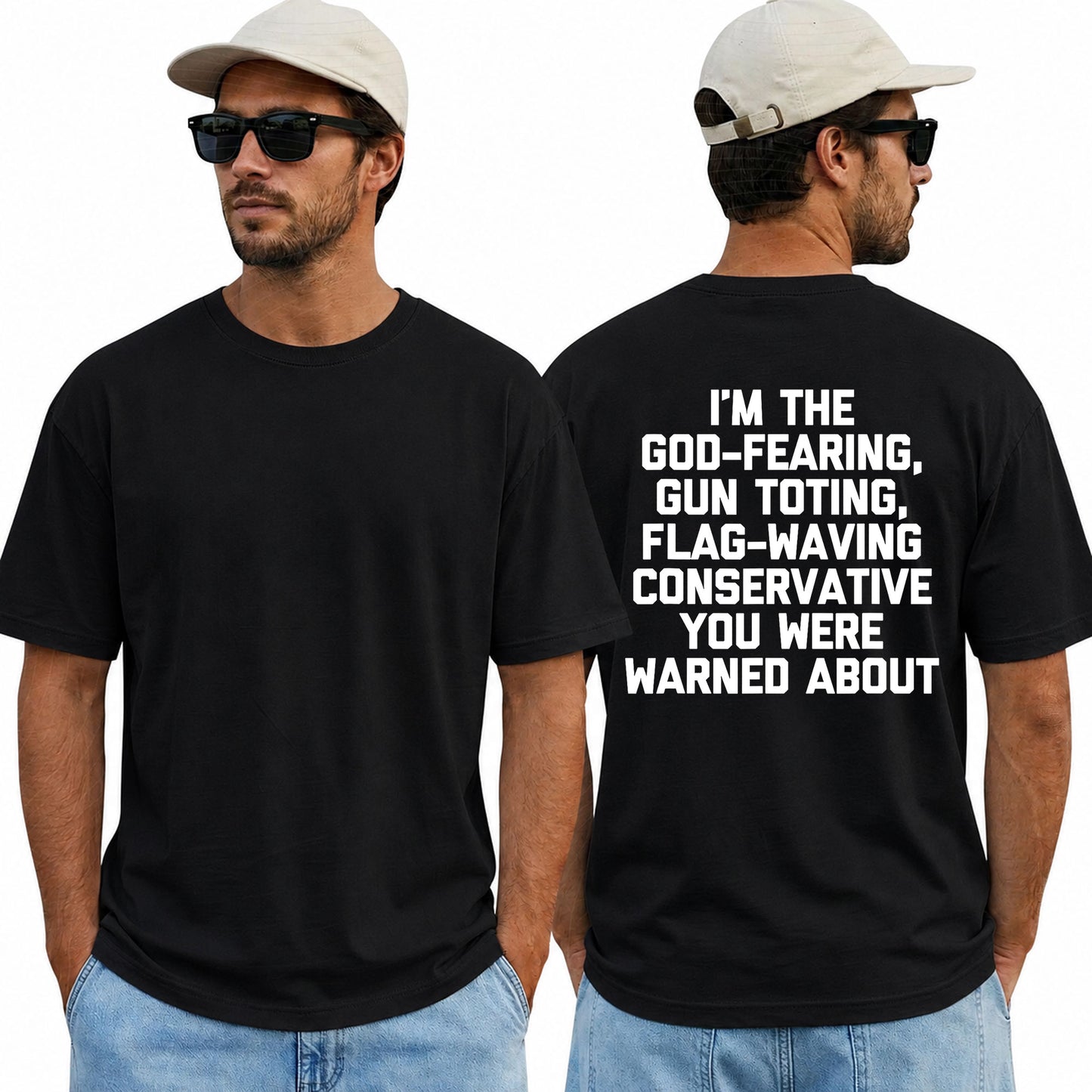 Im The God Fearing Gun Toting Flag Waving Conservative Shirt Patriotic American Flag Graphic Tee Republican Gift For Men