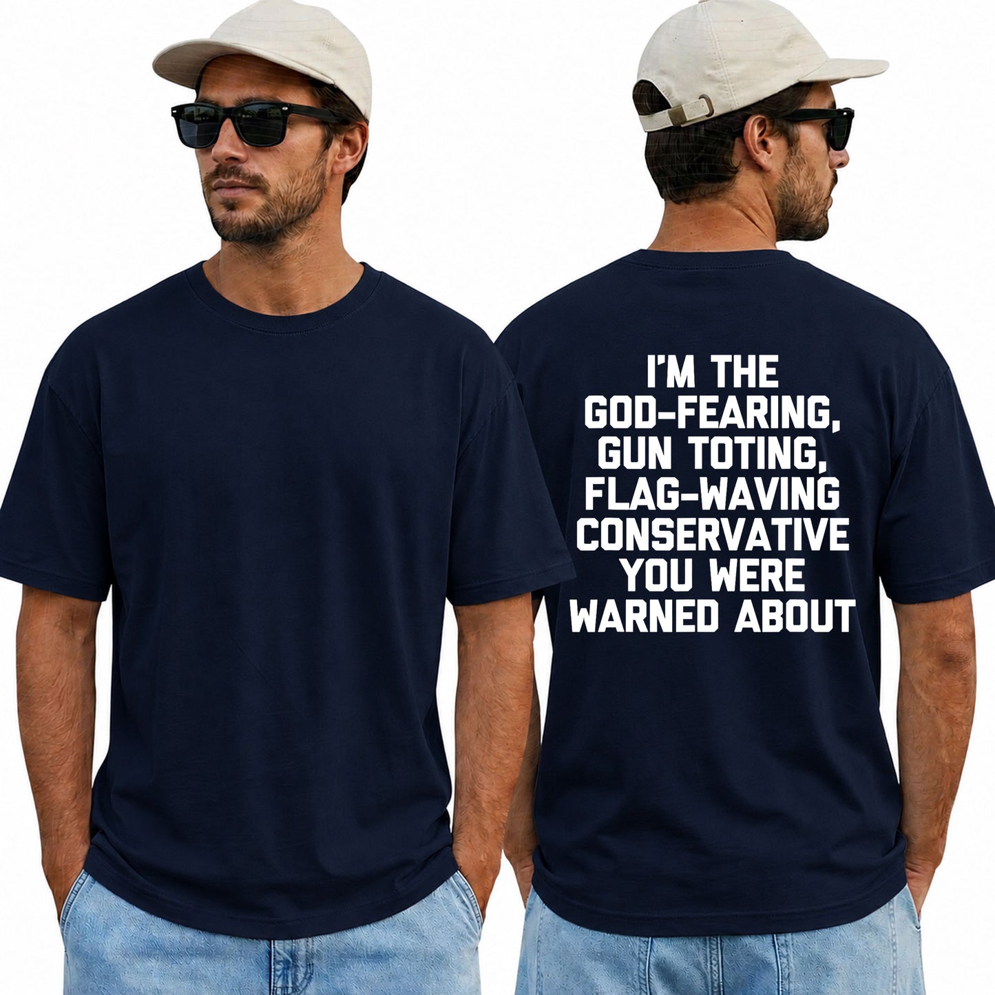 Im The God Fearing Gun Toting Flag Waving Conservative Shirt Patriotic American Flag Graphic Tee Republican Gift For Men