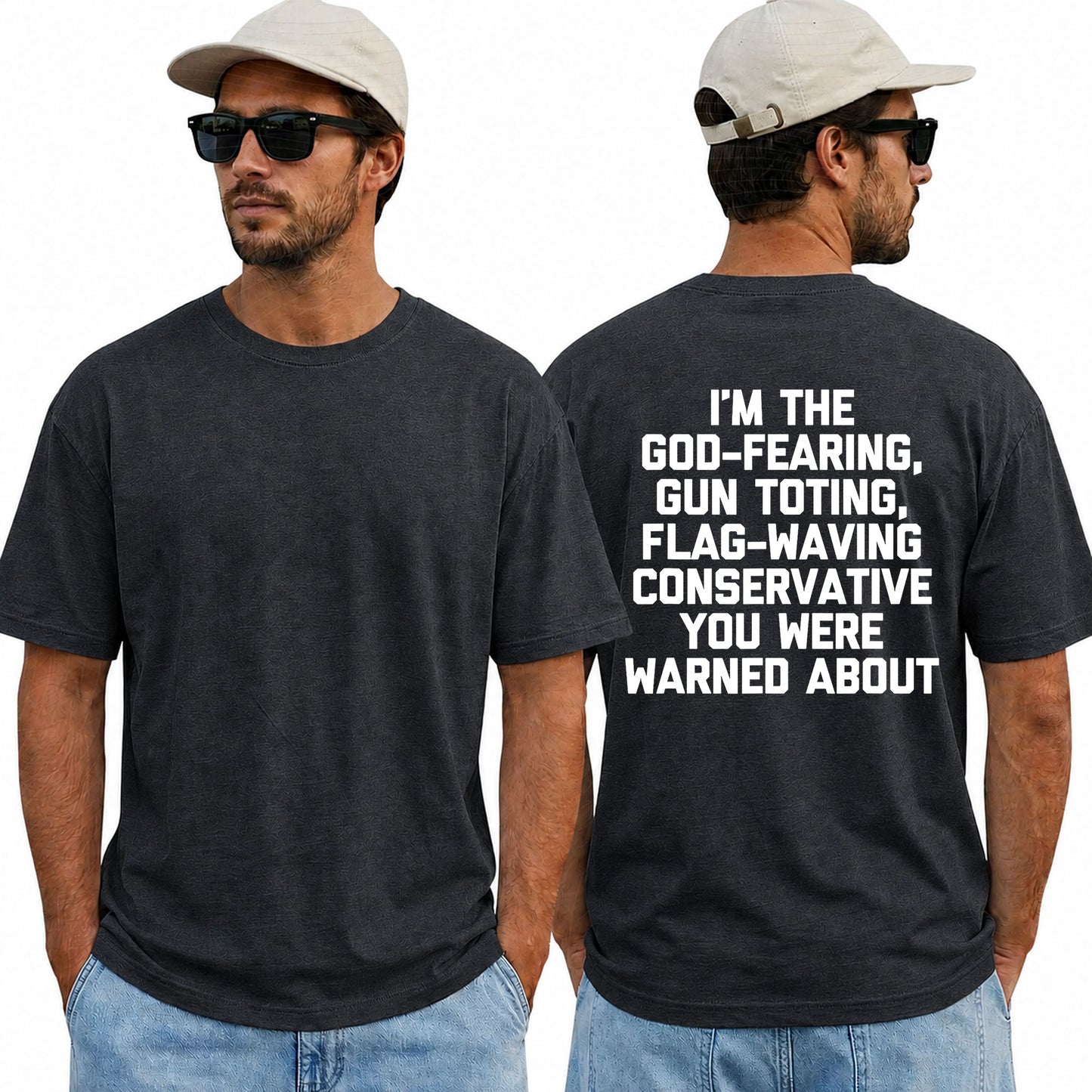 Im The God Fearing Gun Toting Flag Waving Conservative Shirt Patriotic American Flag Graphic Tee Republican Gift For Men