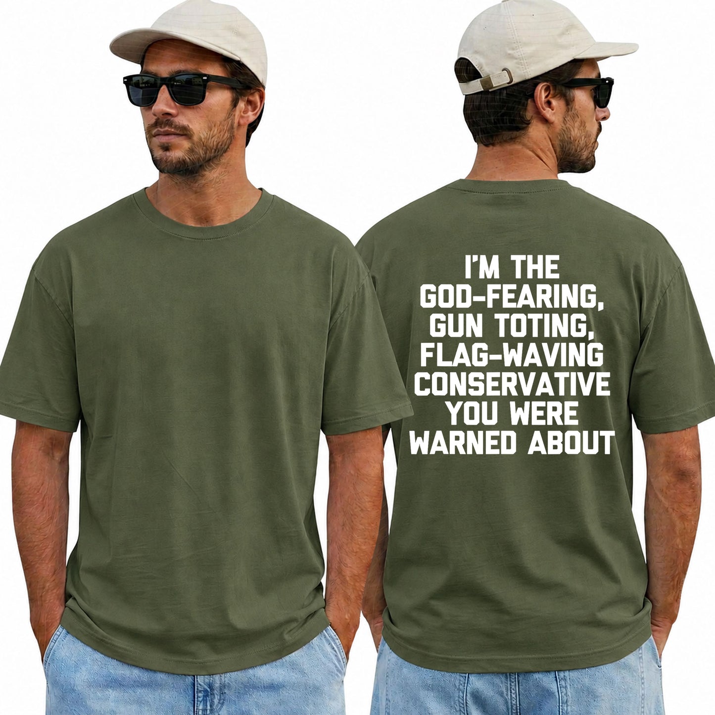Im The God Fearing Gun Toting Flag Waving Conservative Shirt Patriotic American Flag Graphic Tee Republican Gift For Men