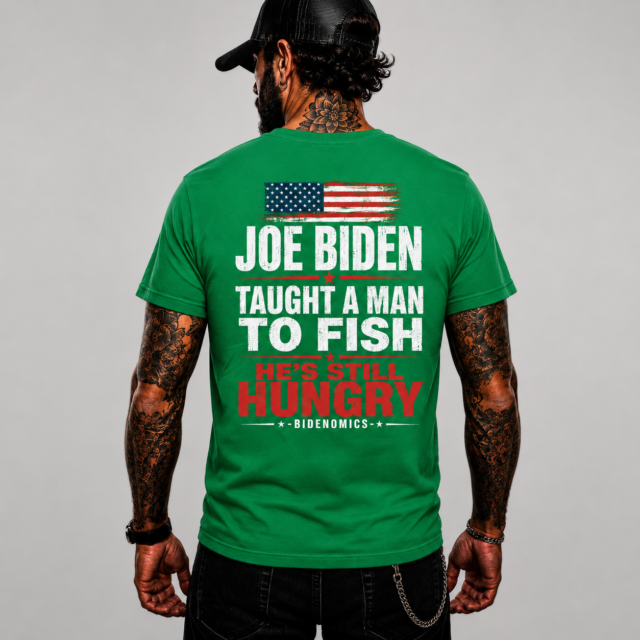Joe Biden Taught A Man To Fish Hes Still Hungry Shirt Funny Anti Biden Political Graphic Tee Conservative Gift For Adults
