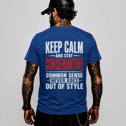 Keep Calm And Stay Conservative Shirt Funny Conservative Political Graphic Tee Patriot Gift For Men Women