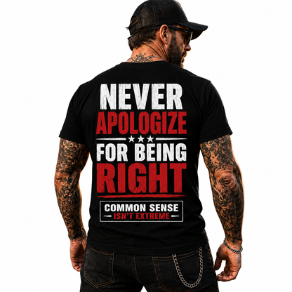 Never Apologize For Being Right Shirt Funny Conservative Political Graphic Tee Patriot Gift For Adults