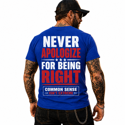 Never Apologize For Being Right Shirt Funny Conservative Political Graphic Tee Patriot Gift For Adults