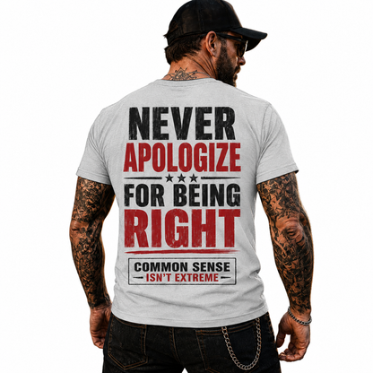 Never Apologize For Being Right Shirt Funny Conservative Political Graphic Tee Patriot Gift For Adults