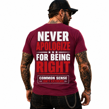 Never Apologize For Being Right Shirt Funny Conservative Political Graphic Tee Patriot Gift For Adults