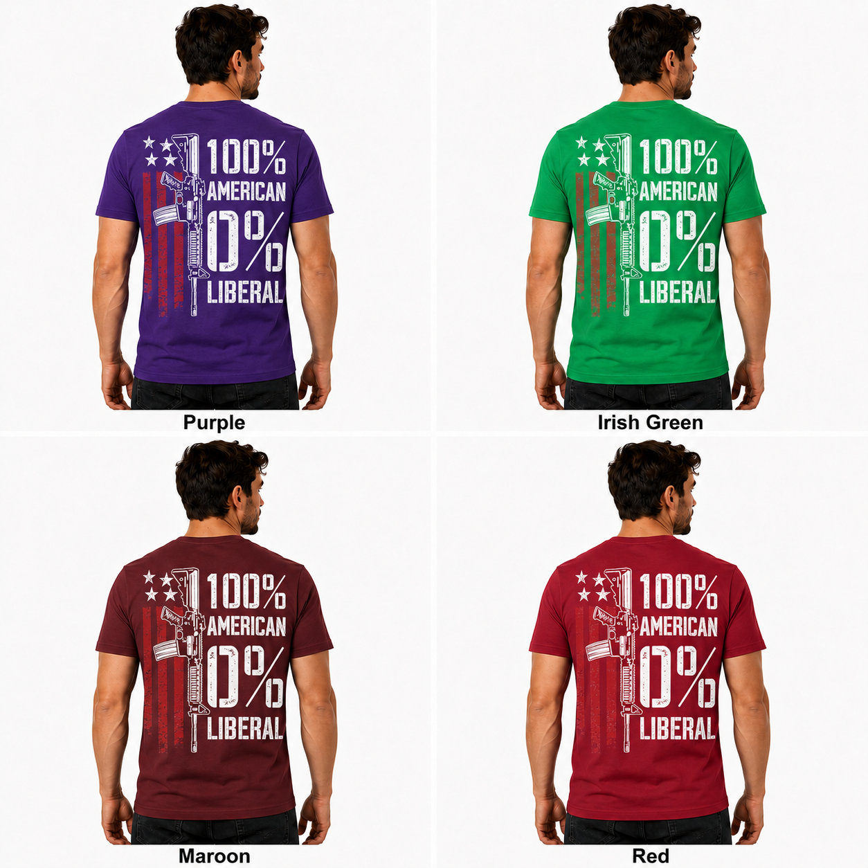 One Hundred Percent American Zero Percent Liberal Shirt Patriotic Pro Gun Graphic Tee Conservative Gift For Men