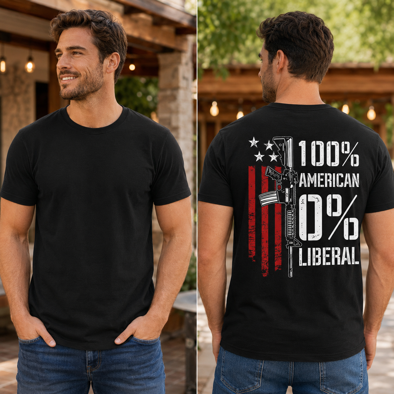 One Hundred Percent American Zero Percent Liberal Shirt Patriotic Pro Gun Graphic Tee Conservative Gift For Men