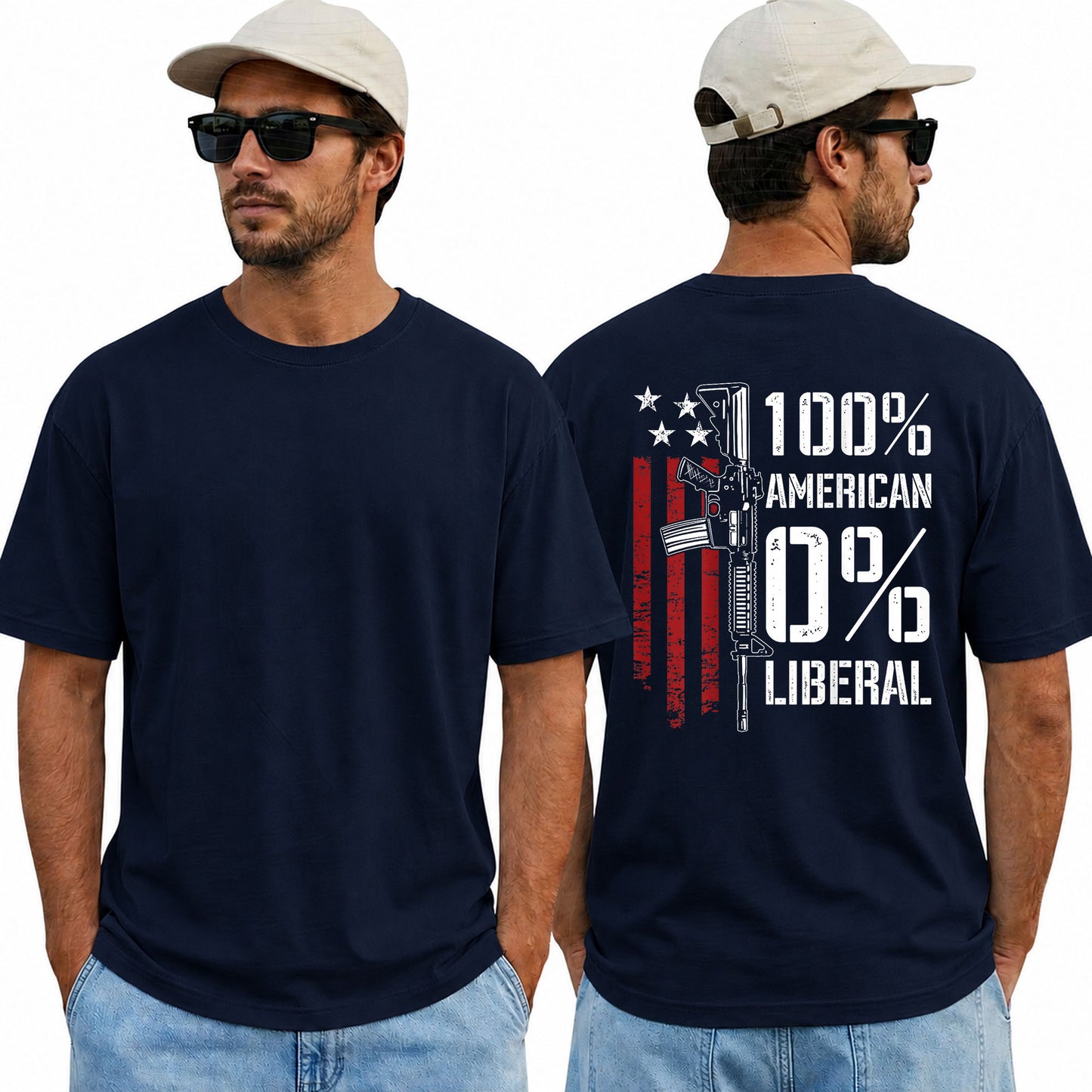 One Hundred Percent American Zero Percent Liberal Shirt Patriotic Pro Gun Graphic Tee Conservative Gift For Men