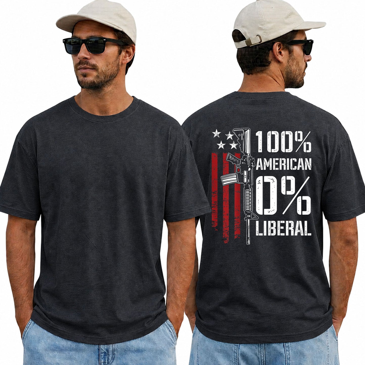 One Hundred Percent American Zero Percent Liberal Shirt Patriotic Pro Gun Graphic Tee Conservative Gift For Men