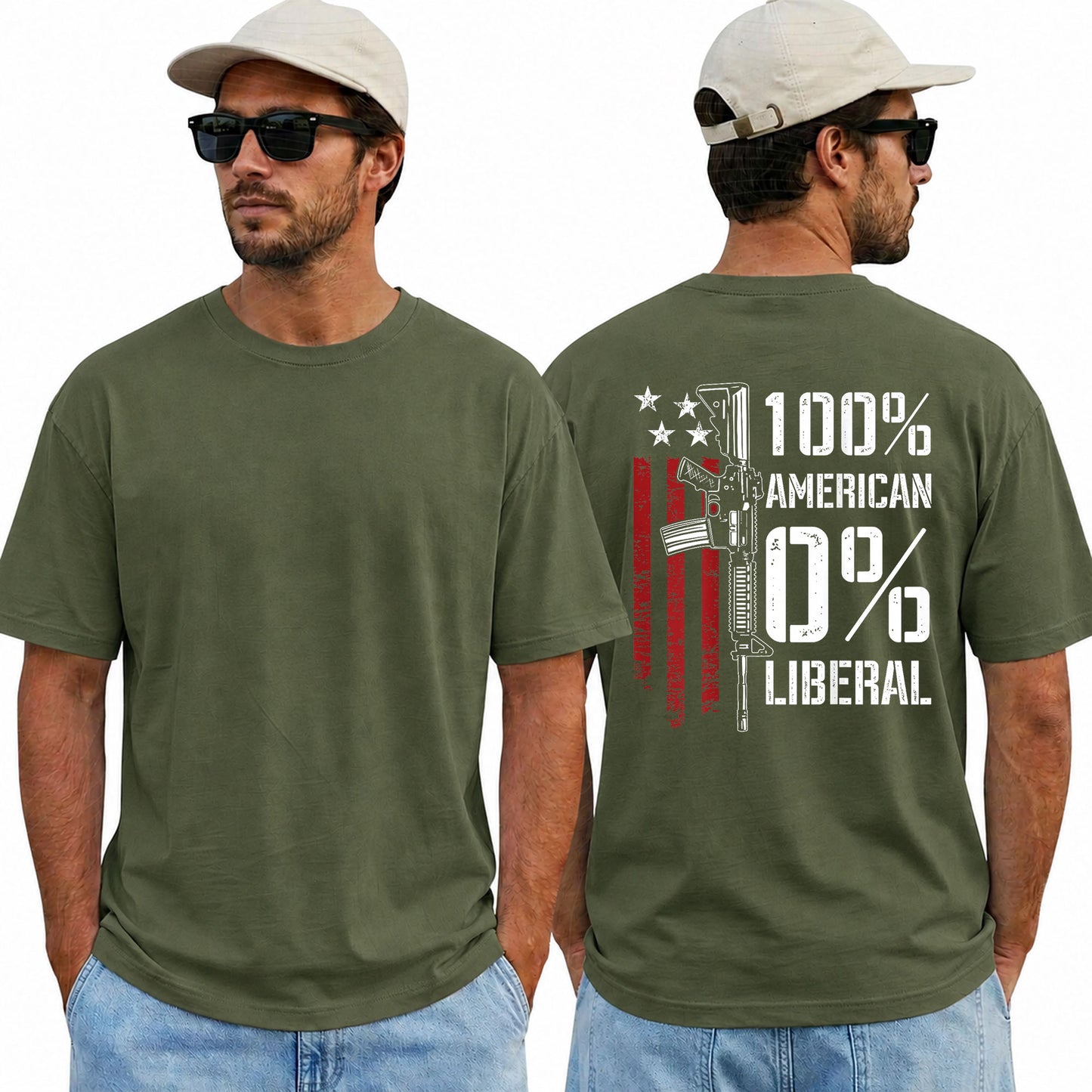 One Hundred Percent American Zero Percent Liberal Shirt Patriotic Pro Gun Graphic Tee Conservative Gift For Men
