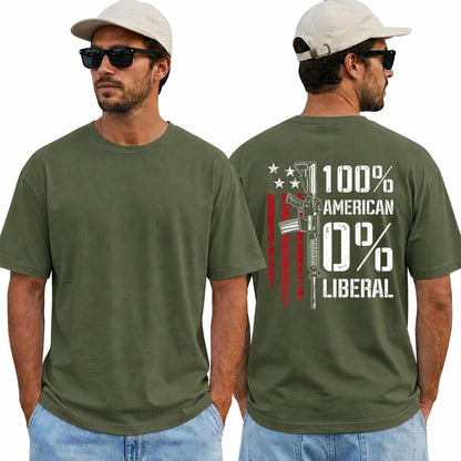 One Hundred Percent American Zero Percent Liberal Shirt Patriotic Pro Gun Graphic Tee Conservative Gift For Men