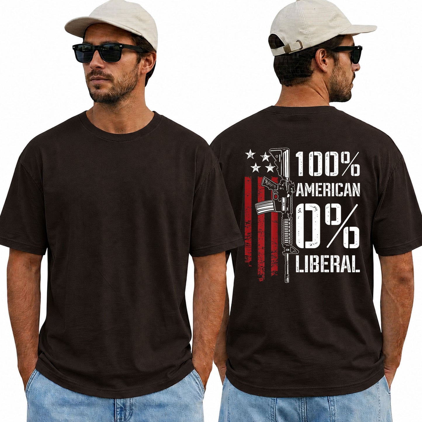 One Hundred Percent American Zero Percent Liberal Shirt Patriotic Pro Gun Graphic Tee Conservative Gift For Men