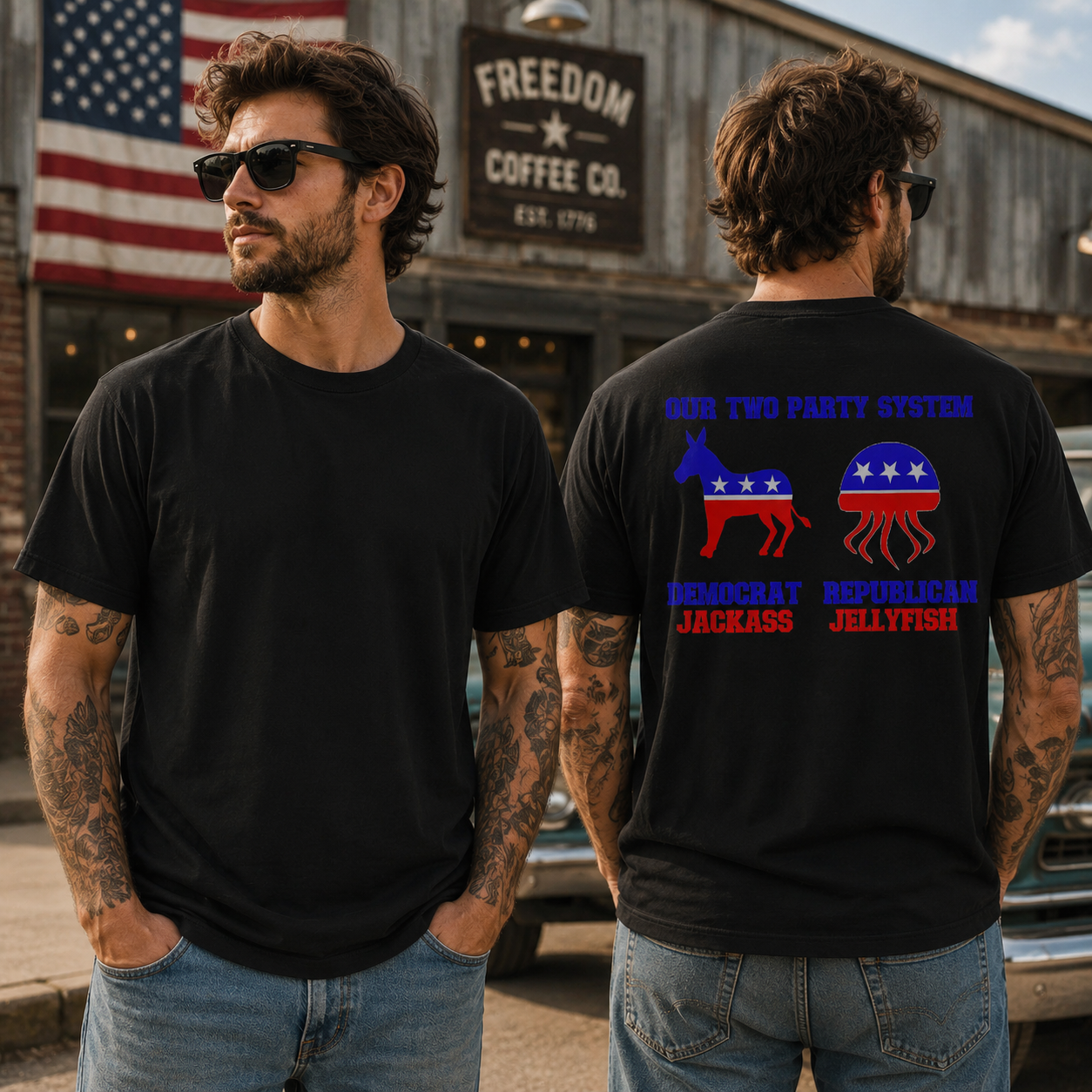 Our Two Party System Shirt Funny Political Humor Graphic Tee Bipartisan Satire Gift For Adults