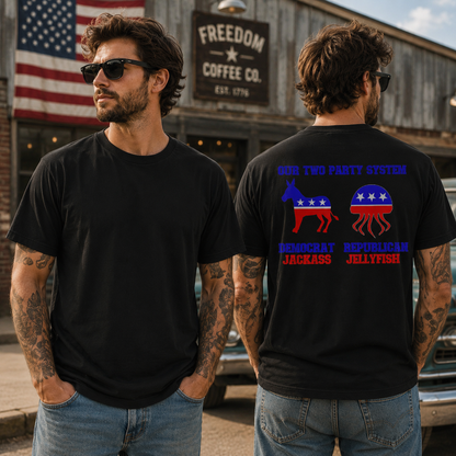 Our Two Party System Shirt Funny Political Humor Graphic Tee Bipartisan Satire Gift For Adults