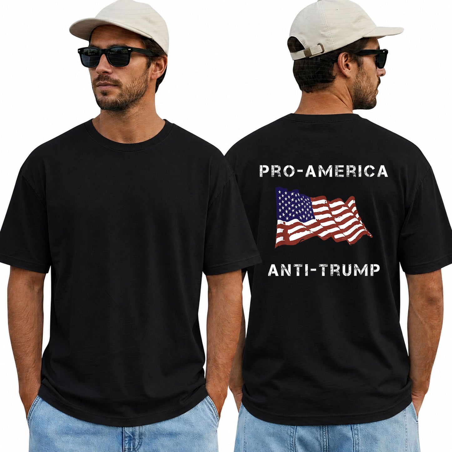 Pro America Anti Trump American Flag Shirt Funny Political Graphic Tee Resist Protest Gift For Adults