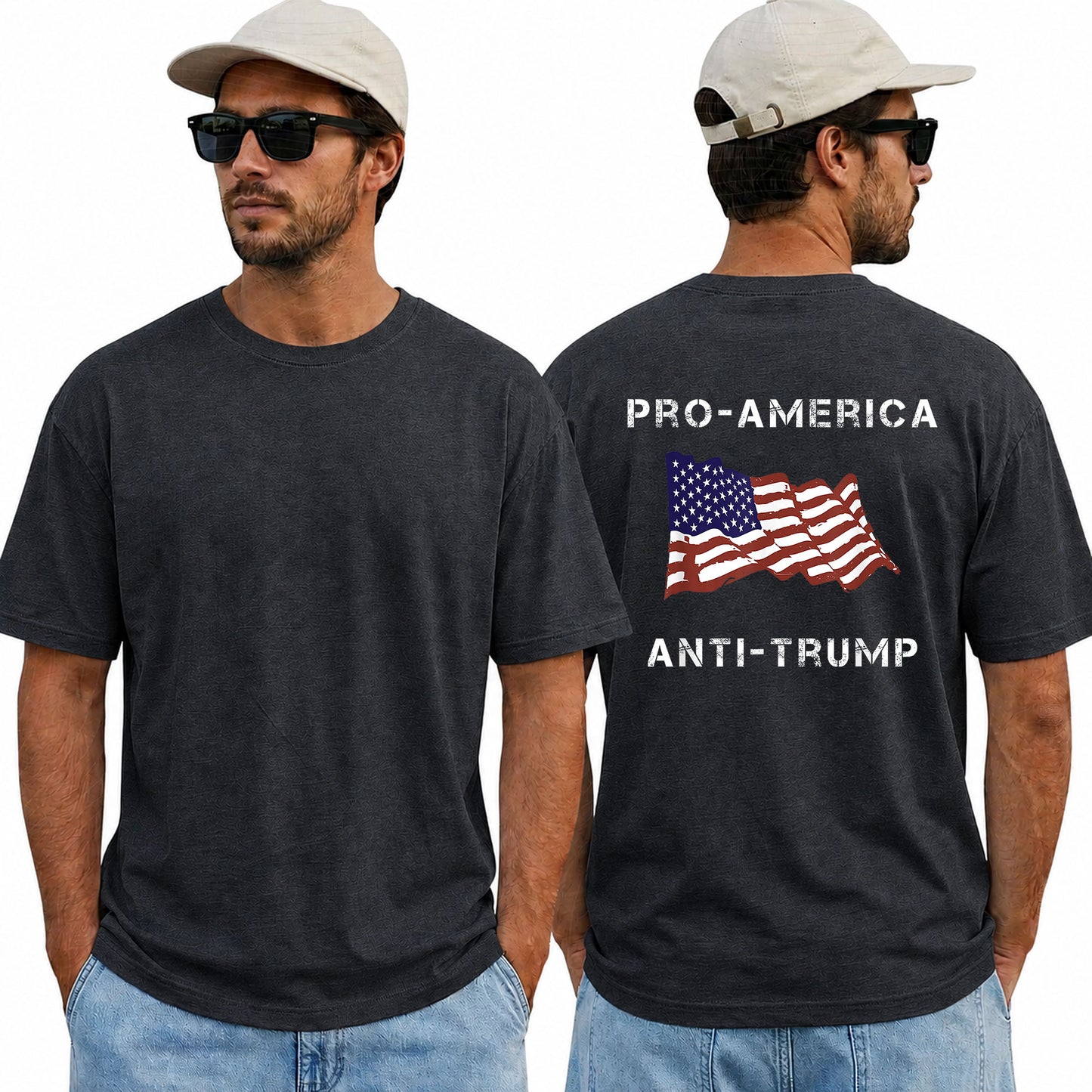 Pro America Anti Trump American Flag Shirt Funny Political Graphic Tee Resist Protest Gift For Adults