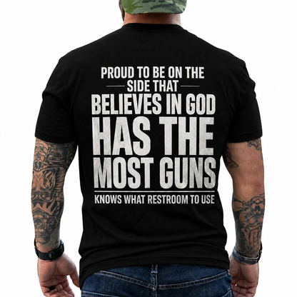 Proud To Be On The Side That Believes In God Shirt Funny Conservative Patriotic Graphic Tee Christian Gift For Adults