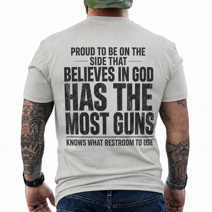Proud To Be On The Side That Believes In God Shirt Funny Conservative Patriotic Graphic Tee Christian Gift For Adults