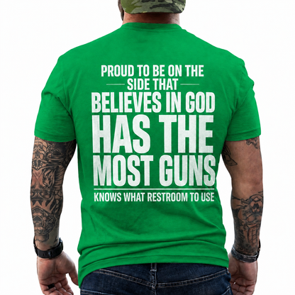 Proud To Be On The Side That Believes In God Shirt Funny Conservative Patriotic Graphic Tee Christian Gift For Adults
