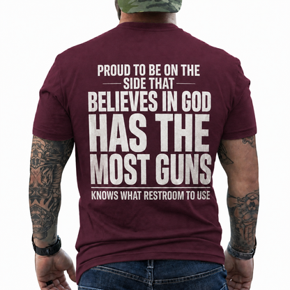 Proud To Be On The Side That Believes In God Shirt Funny Conservative Patriotic Graphic Tee Christian Gift For Adults