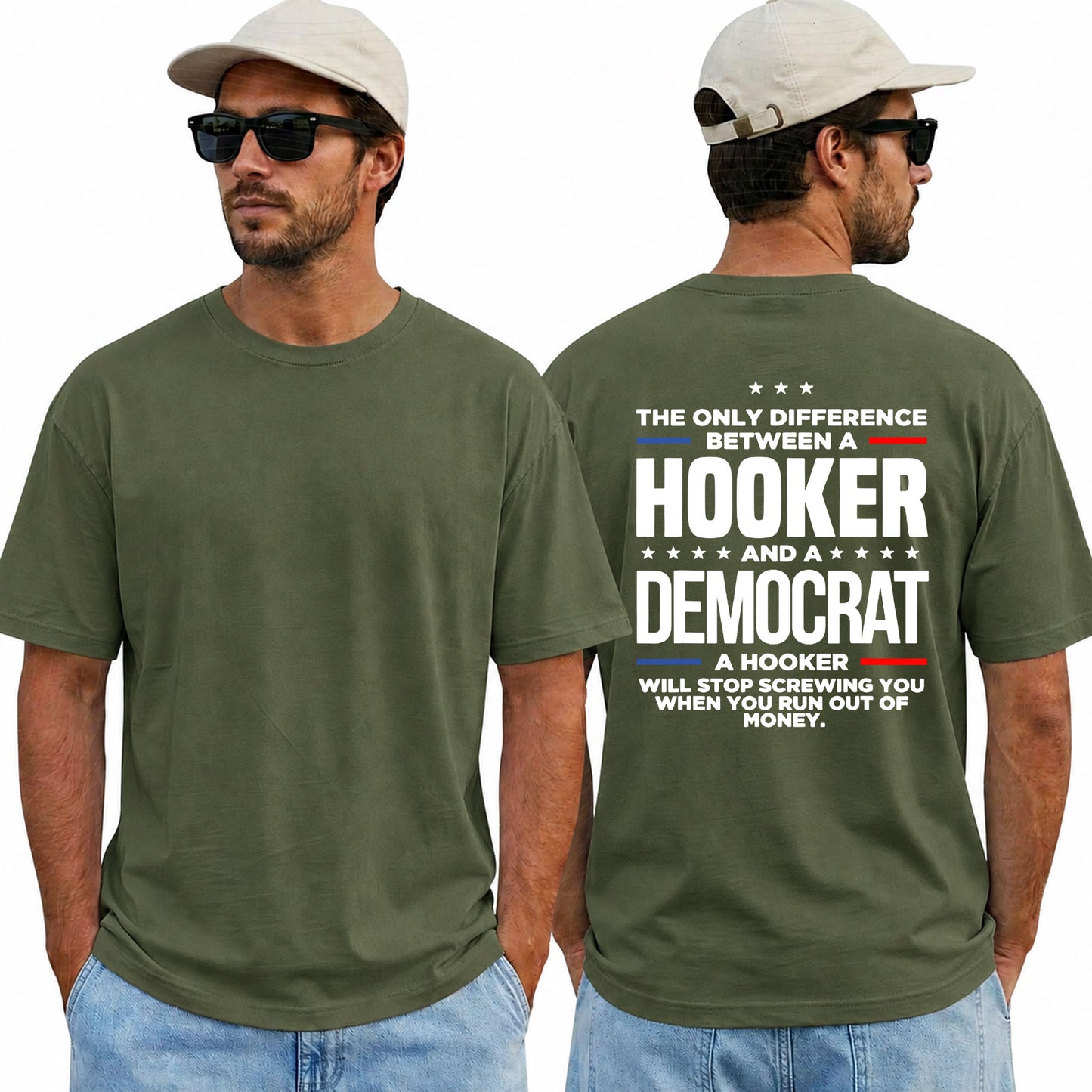 The Only Difference Between A Hooker And A Democrat Shirt Funny Conservative Political Graphic Tee Republican Gift For Adults