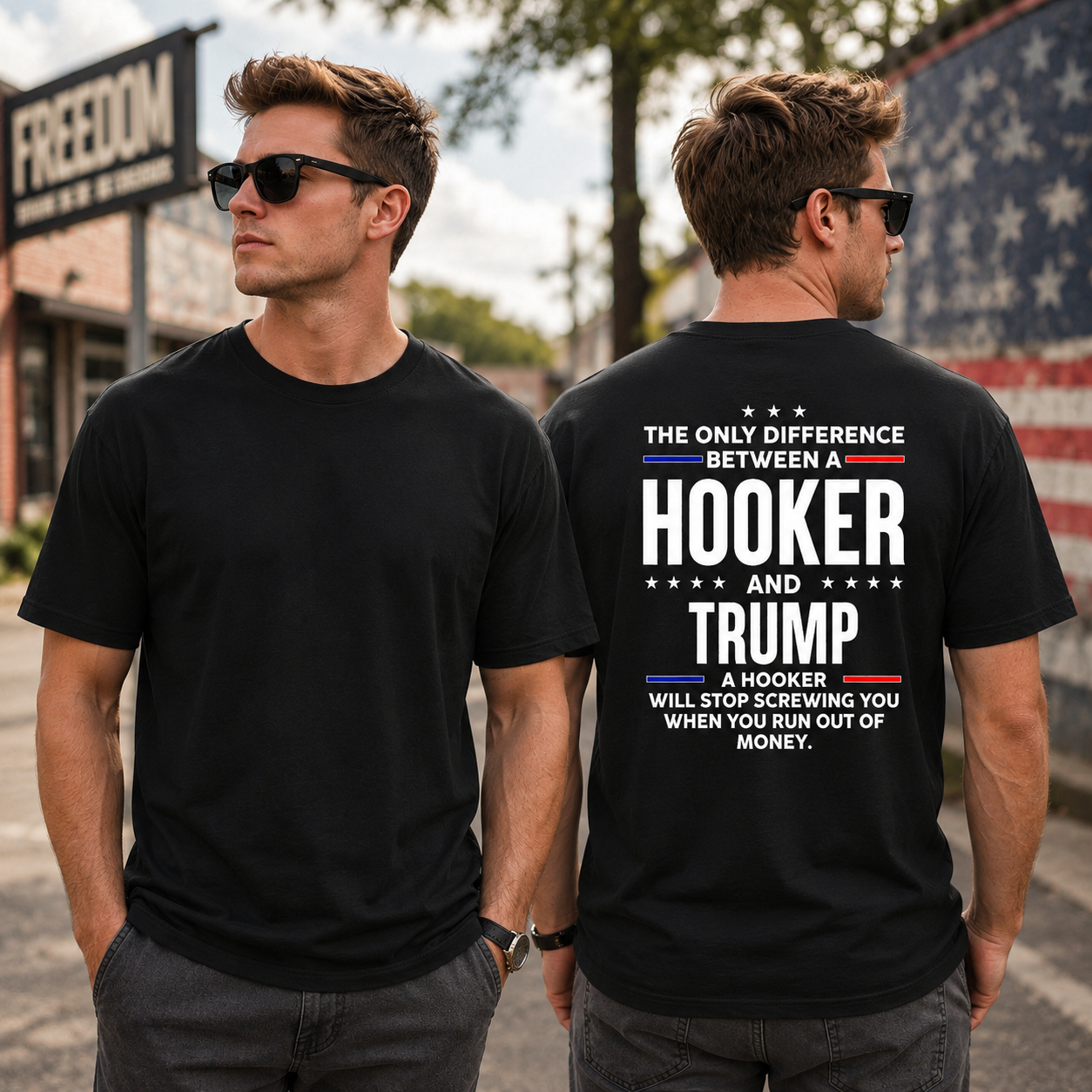 The Only Difference Between A Hooker And Trump Shirt Funny Anti Trump Political Graphic Tee Sarcastic Protest Gift For Adults