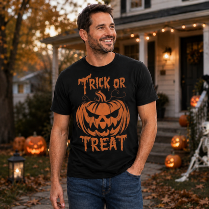 Trick Or Treat Pumpkin Halloween Shirt Funny Spooky Graphic Tee Fall Gift For Adults