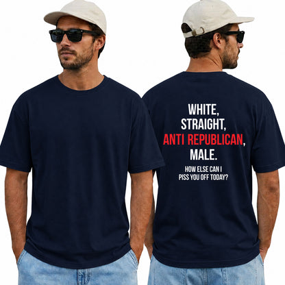 White Straight Anti Republican Shirt Funny Political Graphic Tee Liberal Gift For Adults