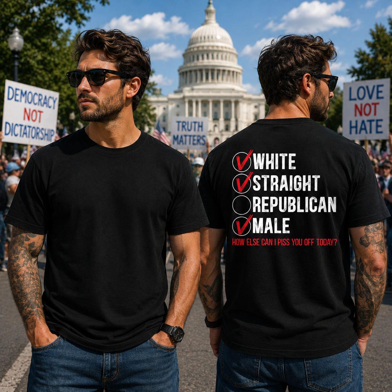 White Straight Male Shirt Funny Anti Republican Political Graphic Tee Liberal Gift For Adults