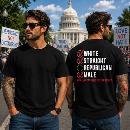 White Straight Male Shirt Funny Anti Republican Political Graphic Tee Liberal Gift For Adults